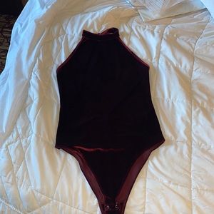 Halter Style Backless Velvet Bodysuit